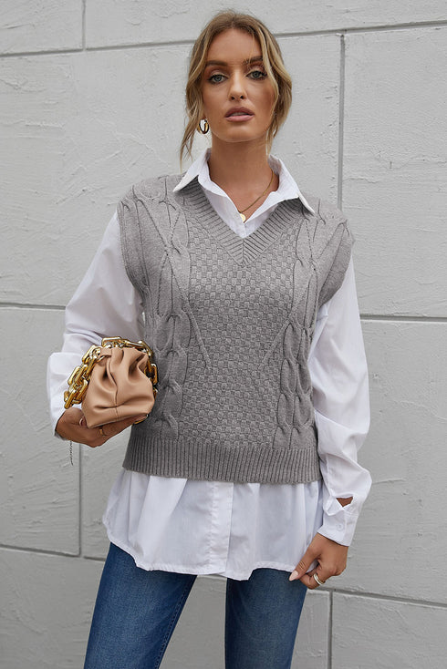 V-Neck Twist Knitted Vest Sweater